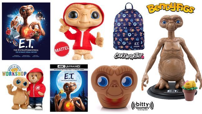 Holiday Gift Guide 2022: E.T. the Extra-Terrestrial 40th Anniversary (Photo: Insight Editions, Mattel, Cakeworthy, Noble Collection, Build-A-Bear, Universal Pictures, Bitty Boomers)