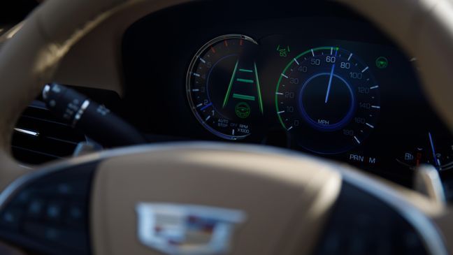 The driver information cluster showcases the status of Super Cruise. (Image courtesy of General Motors)