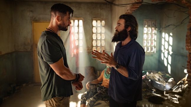 EXTRACTION, 2020Chris Hemsworth and Sam Hargrave on the set of Extraction.  (Photo: Jasin Boland/NETFLIX)