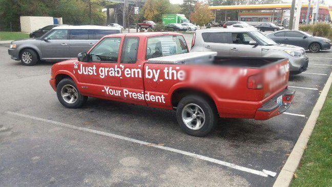 Anti-Trump truck with obscene quotes spotted around the Tri-State (Twitter: @Dubbl7s)