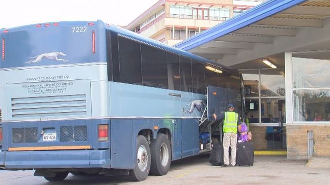 The Greyhound bus with feces in the aisle parked at the Amarillo bus station. (KVII/Steve Douglass)