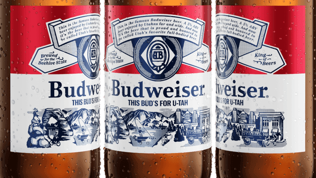 An image from Budweiser showcasing its custom Utah label on its bottle. (Photo: Budweiser)