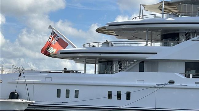 The yacht owned by "Harry Potter" author J.K. Rowling is docked in Charleston's harbor Wednesday. June 12, 2024. (Courtesy of Joshua Silva)