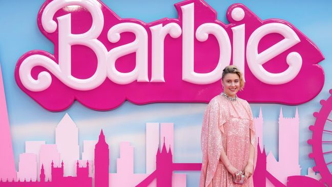 Writer/director/executive producer Greta Gerwig poses for photographers upon arrival at the premiere of the film 'Barbie' on Wednesday, July 12, 2023, in London. (Scott Garfitt/Invision/AP)