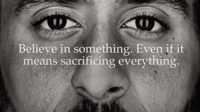 Donald Trump Jr. posts Nike ad with president's face replacing Colin Kaepernick's on Instagram. (Trump photo via Instagram/@donaldtrumpjr | Kaeperick photo courtesy Nike){&nbsp;}